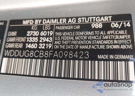 2015 Mercedes-Benz S 550 из США, поврежденный, VIN WDDUG8CB8FA098423